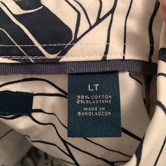 Perry Ellis Stretch White Navy Rose Men’s Shirt Size L Tall - Picture 9 of 9